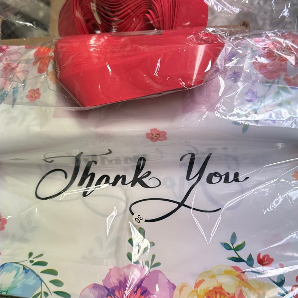 Floral Rose Print Reusable Tote Bag with Pink Handles - Set of 5